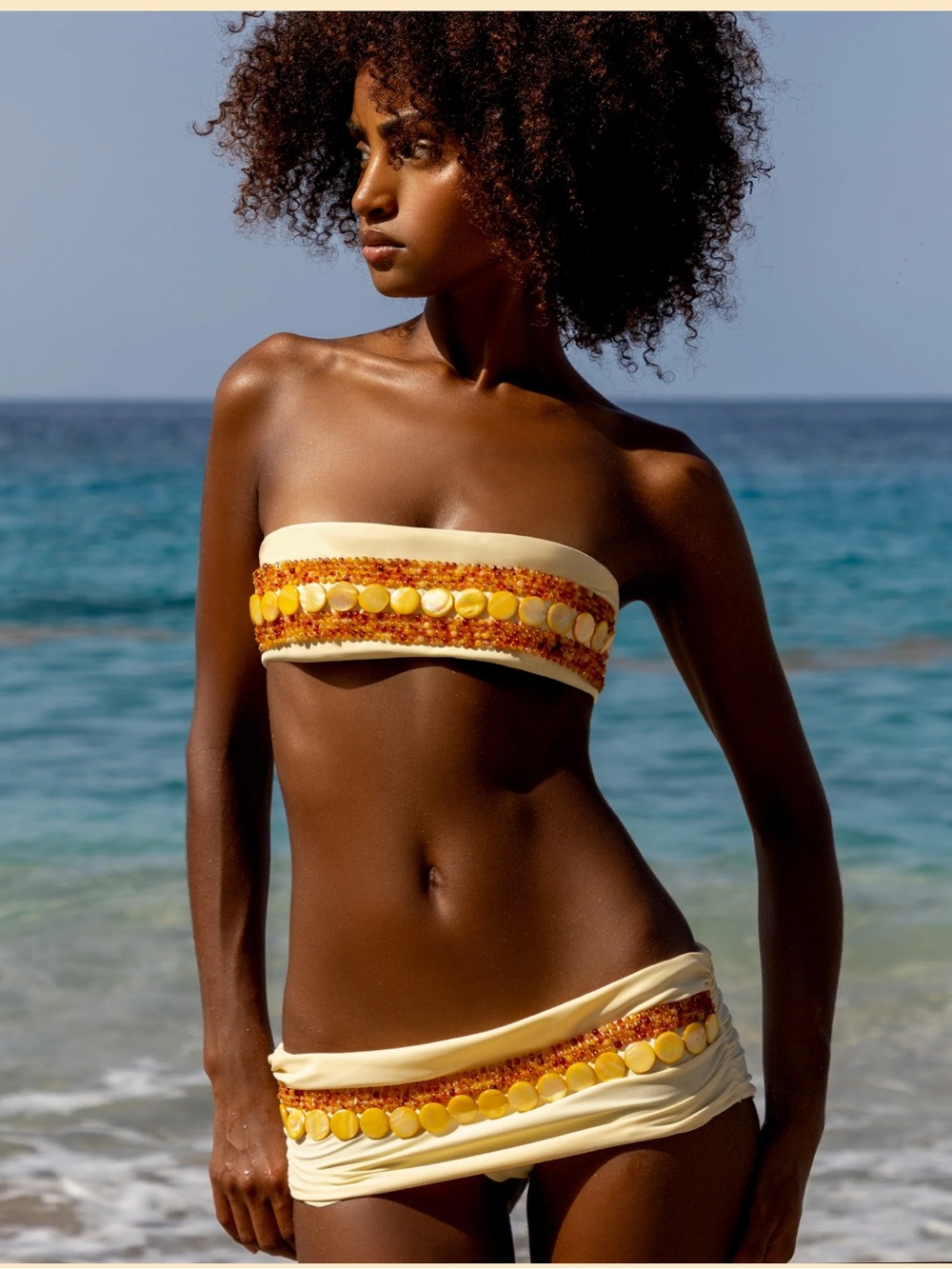 Yellow Embellished Bandeau Bikini Set